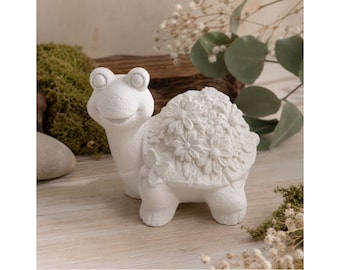 Turtle with flowers, latex mold for concrete, Raysin Keraflott, turtle figurine, garden decoration, casting mold, turtle, approx. 9 cm, handmade in Germany