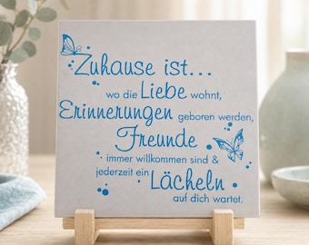 Home Is Quote Ceramic Tile Wall Decor Housewarming Family Gift Handmade Germany