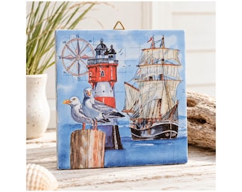 Seagull Ceramic Tile Coastal Wall Decor Nautical Maritime Gift Bird Lover Handmade Germany