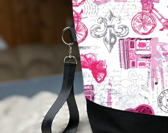 Bolsa para proyectos de tejido de bicicletas Paris, bolso mediano con cremallera.