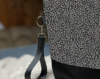 Bolsa para proyectos de tejido con estampado de leopardo, bolso de mano con cremallera para lanas.