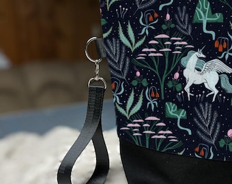 Bolsa para proyectos de tejido con estampado de unicornio, bolso de mano con cremallera para lanas.