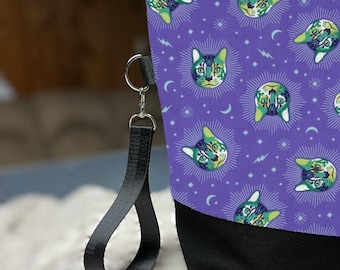 Bolsa para proyectos de tejido Tula Pink Cats, organizador de ovillos con cremallera
