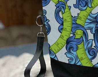 Bolsa para proyectos de tejido Tula Pink, bolsa para lana con cremallera, estampado de cinta métrica