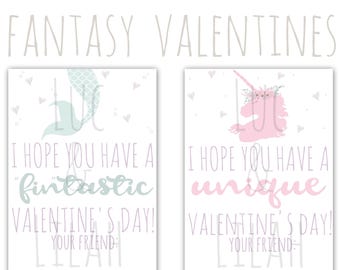 Mermaid Valentines / Unicorn Valentines / Fantasy Valentines / Mythological Valentines / Printable Mermaids / Printable Unicorn Valentines