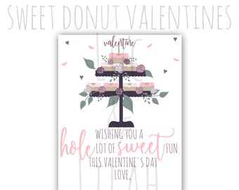 Donut Valentine / Printable Donut Valentines / Classroom Valentines / Class Valentine's Day Cards / Donuts and Flowers Valentines / Donuts