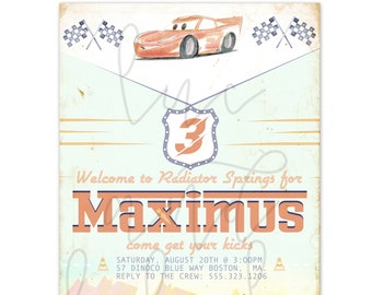 Cars Movie / Lightning McQueen / Vintage Route 66 Party Invitation