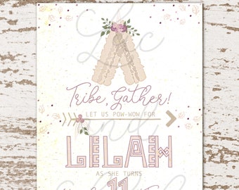 Boho Glamping!  Boho / Girly Glamping Party Invitation / Tribe Invitation / Teepee Invitation / Sleepover Invitation / Floral Tent