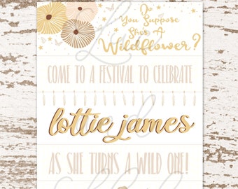 Wild One Invitation / Wildflower Invitation / Fall Flower Wild One Invitation / Wild Child Invitation / Boho Flower Invitation / Boho Girl