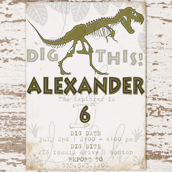 Vintage Dinosaur Invitation / Rugged Dinosaur Invitation / Dinosaur Party Invitation / Dinosaur Fossil Invitation / Explorer Dino Invitation Il_570xn