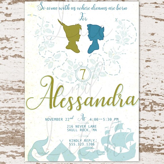 Peter Pan and Wendy Invitation / Peter Pan Silhouette Invitation / Neverland Invitation / Disneyland Invitation / Disney Invitation / Wendy Il_570xn