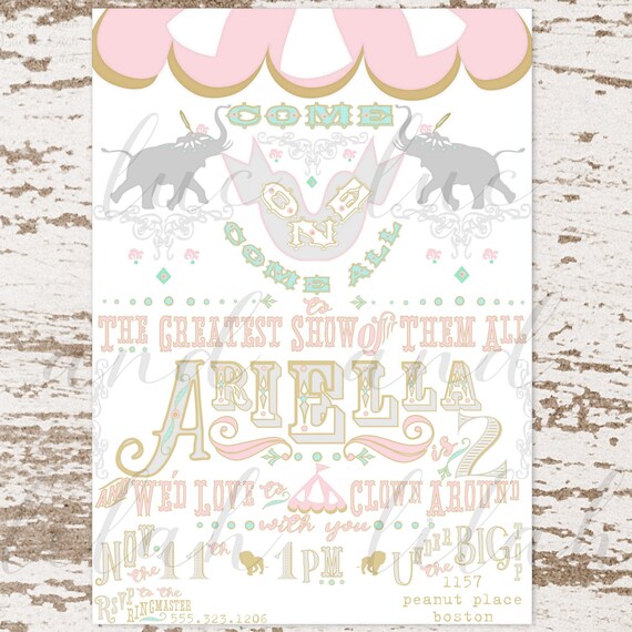 Cotton Candy Circus - FRONT + BACK / Girly Circus Invitation/ Girl Circus Invitation / Pastel Circus Invitation / Girly Greatest Showman Il_570xn