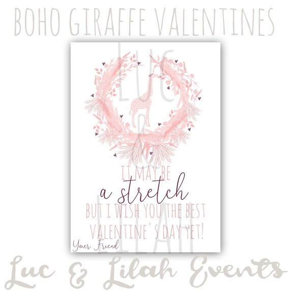 Boho Giraffe Valentines / Giraffe Valentines / Boho Valentines / Girl Valentines / Classroom Valentines / Class Valentines / Printable Il_570xn