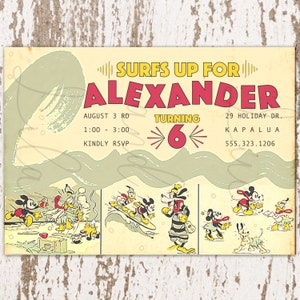 Jahrgang Disney Surfen Hawaiian Urlaub Postkarte Einladung / Mickey Surfen Einladung / Goofy Surfen Einladung / Donald Duck Surfen