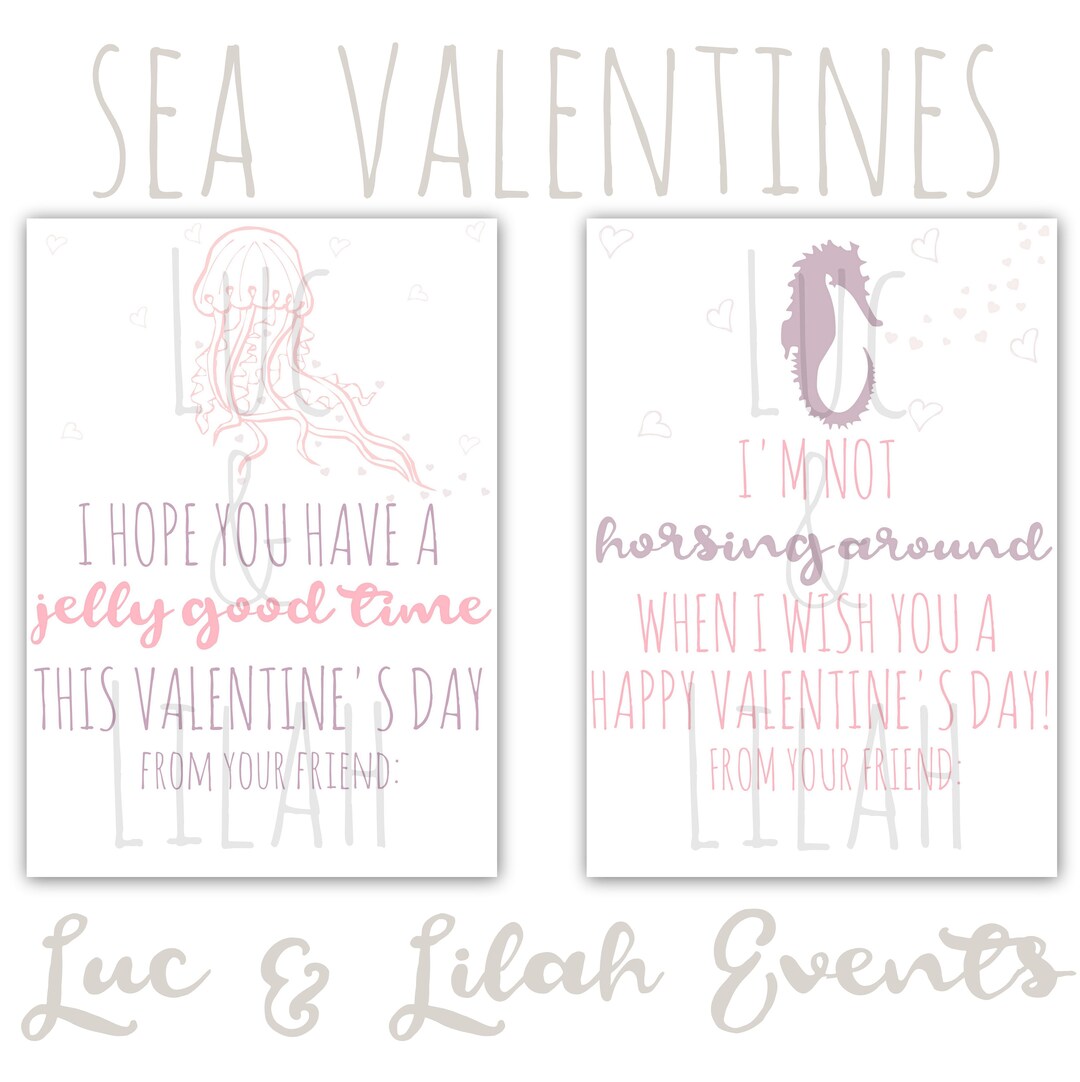 Sea Creature Valentines / Kids Printable Valentine's Day Cards ...