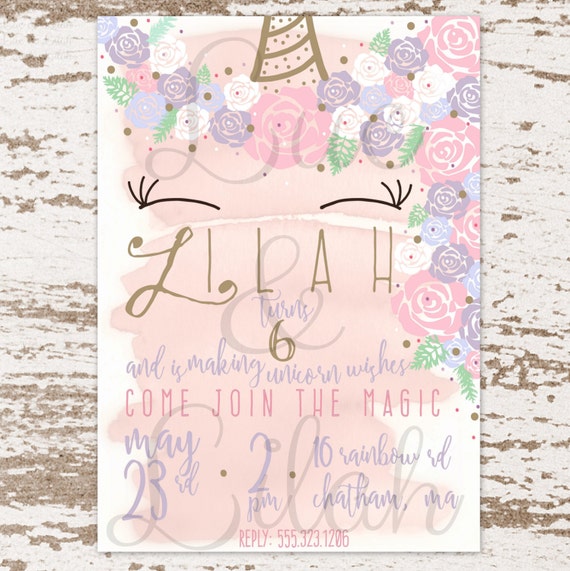 Unicorn Wishes: Watercolor Unicorn Invitation / Floral Unicorn Invitation / Unicorn Party Il_570xn