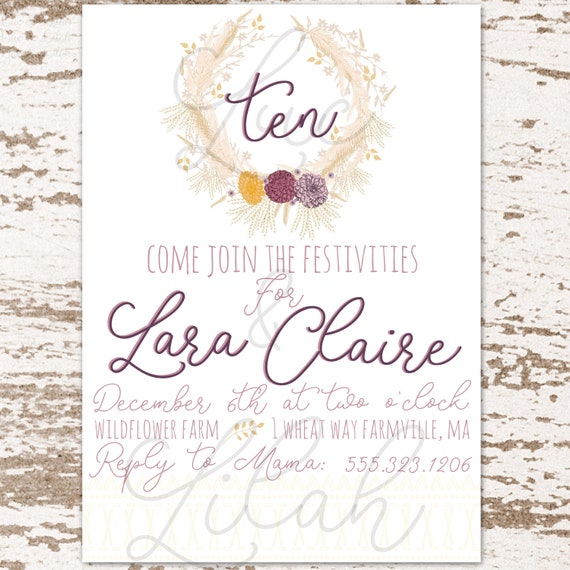 Boho Wheat Wreath Invitation / Boho Wreath Invitation / Boho Fall Fall Invitation / Wheat Wreath Invitation / Fall Wreath Invitation Il_570xn