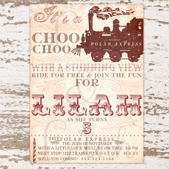All Aboard Girly Polar Express / Pink Polar Express Party Invitation Il_570xn
