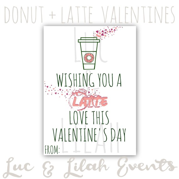 Latte Valentines / Coffee Valentines / Donut Valentines / Printable Latte Valentine / Printable Donut Valentine / Teacher Valentine / Coffee Il_570xn