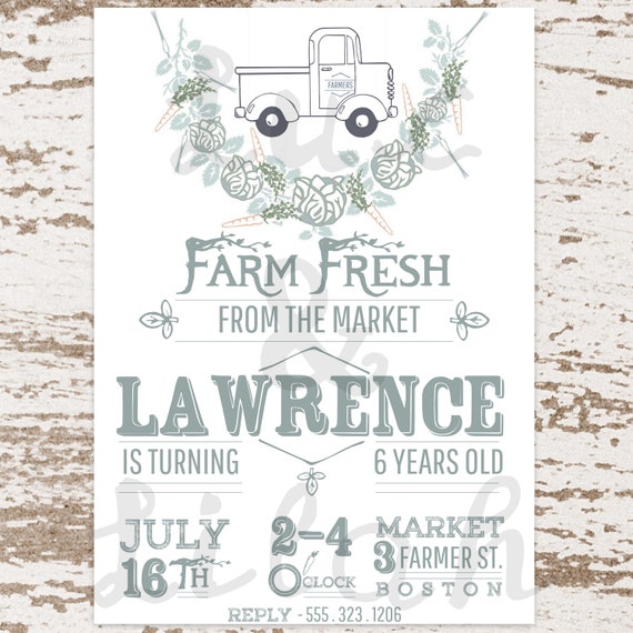Modern Farmers Market Truck Invitation / Little Blue Truck Invitation / Farmer Invitation / Farmers Market Invitation / Farm Invitation Il_570xn