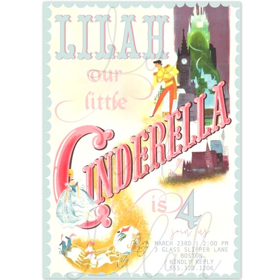 Cinderella Party Invitation / Vintage Cinderella Poster / Vintage Disney Invitation / Vintage Cinderella / Disney Princess Invitation Il_570xn