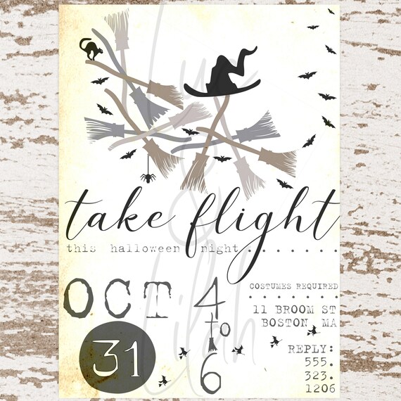 Witches Take Flight! Witch Halloween Party Invitation / Witches Invitation / Il_570xn