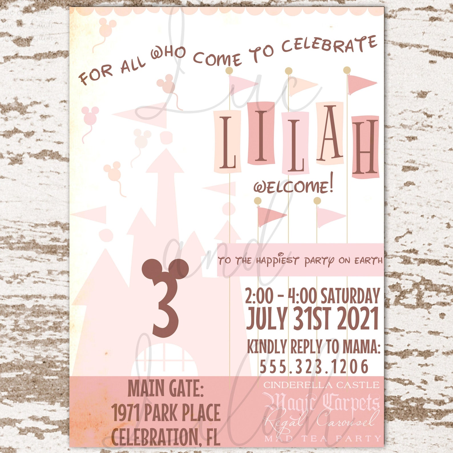 Pink Disneyland Poster Invitation / Girly Disneyland Party - Etsy