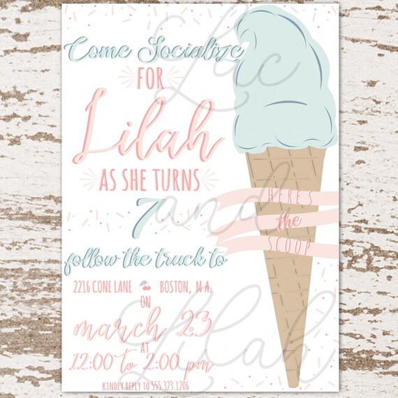 Here's the Scoop - Ice Cream Party Invitation / Ice Cream Parlor Invitation / Ice Cream Social Invitation / Ice Cream Invitation / Ice Cream Il_570xn