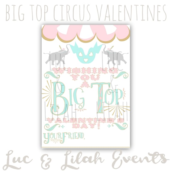 Fancy Circus Valentines / Circus Valentines / Big Top Valentines / Girly Circus Valentines / Elephant Valentines / Printable Valentines/ Il_570xn