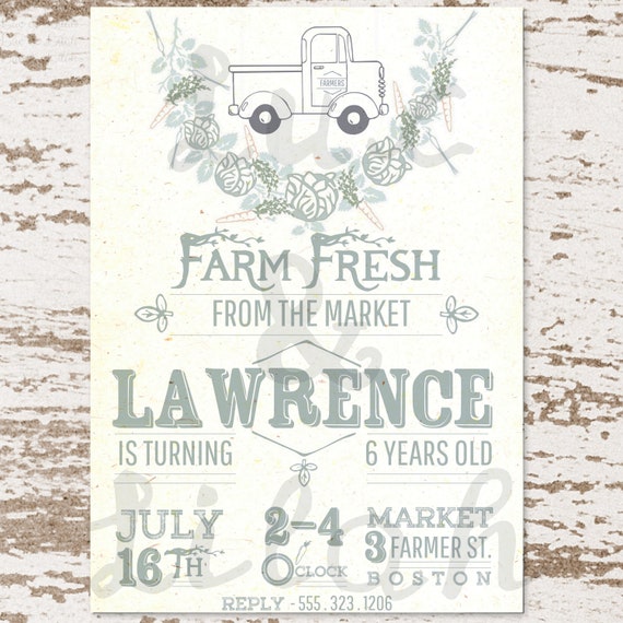 Vintage Farmers Market Truck Party Invitation / Vintage Farmers Market / Farmers Market Party / Farmers Market Invitation / Farm Invitation Il_570xn