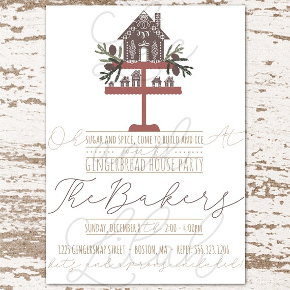 Gingerbread House Invitation / Christmas Gingerbread Party Invitation / Gingerbread House Party Invitation / Gingerbread House Decorating Il_570xn