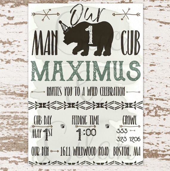 Our Man Cub: Man Cub Invitation / Wild One Invitation Il_570xn