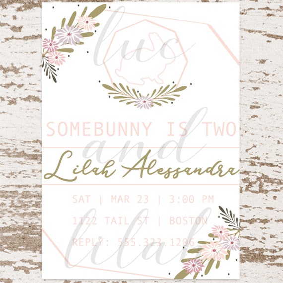 Simple Floral Somebunny Invitation / Somebunny is One Invitation / Floral Bunny Invitation / Modern Somebunny Invitation / Flower Somebunny Il_570xn