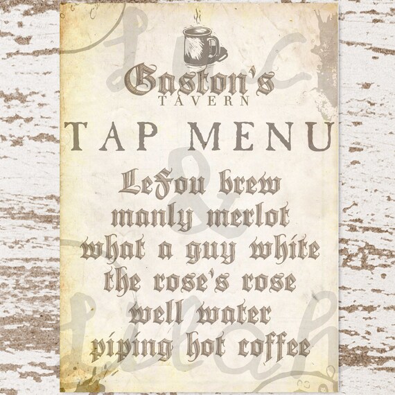 Printable Gaston's Tavern Menu / Printable Disney / Beauty and the Beast Party / Beauty and the Beast Printables / Gaston Printables / Il_570xn
