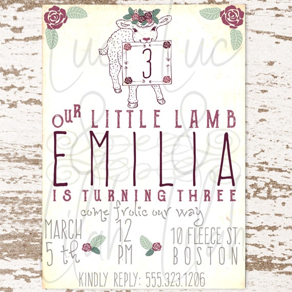 Little Crowned Lamb / Floral Sheep / Boho Lamb / Boho Sheep Invitation Il_570xn
