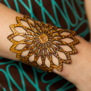Sunflower bracelet, Leather bracelet, Leather cuff, Laser cut leather bracelet, Flower bracelet