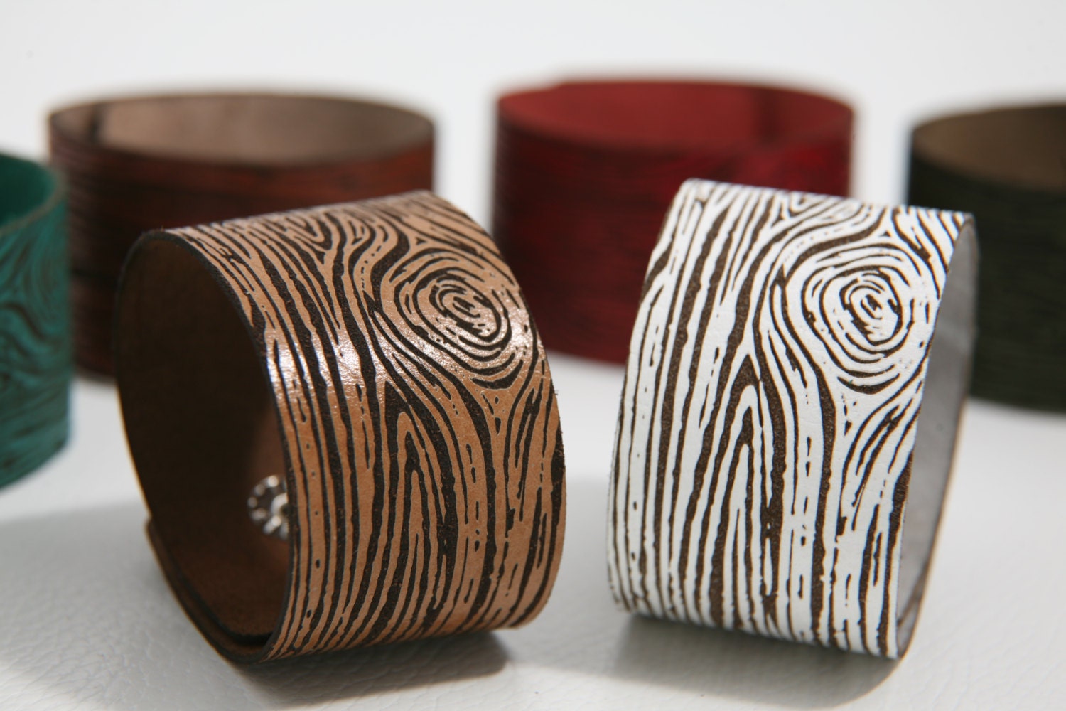 Wood grain leather cuff Etsy
