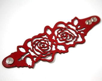 Laser cut leather bracelet cuff with roses design