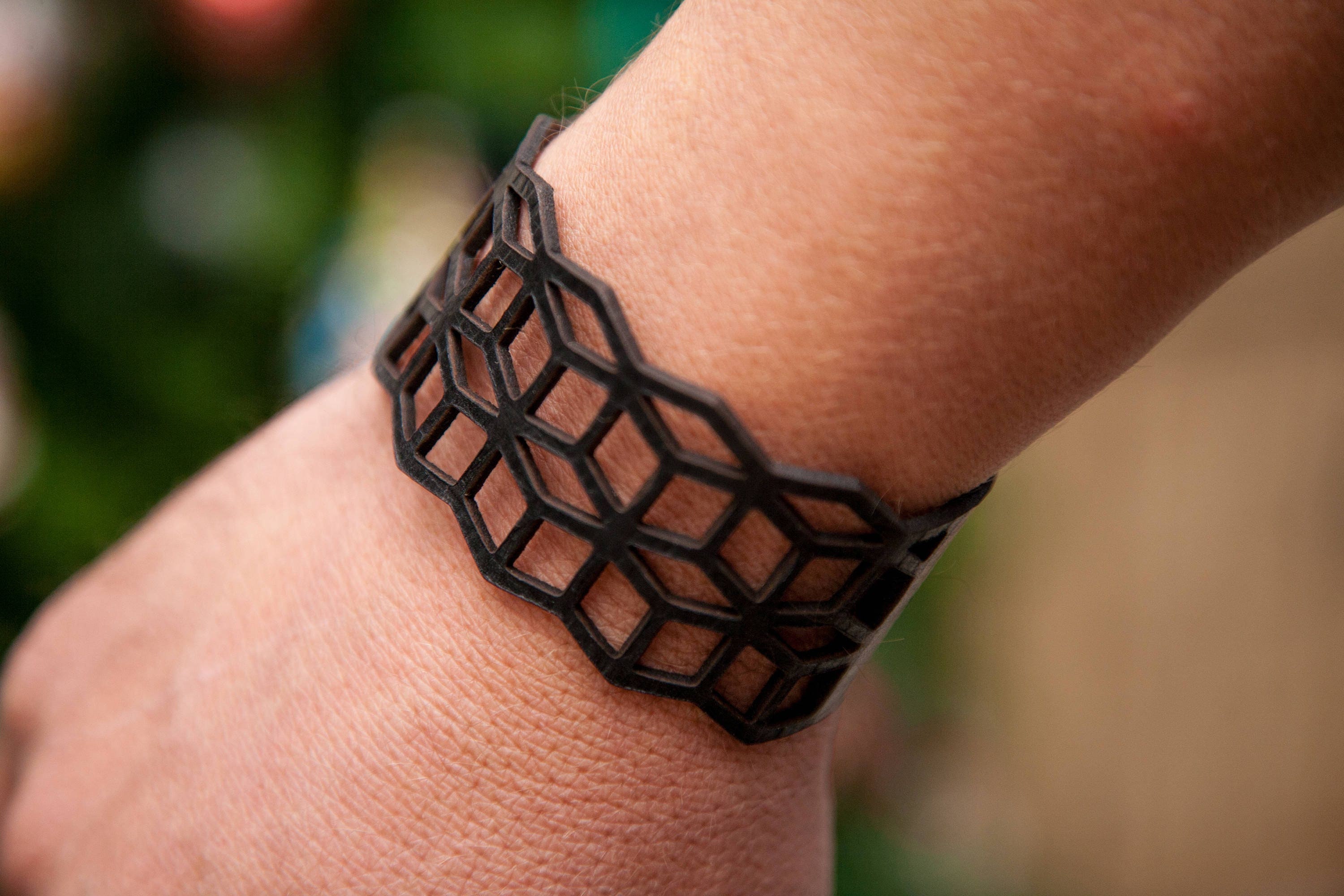 Geometric cubes laser cut leather cuff bracelet