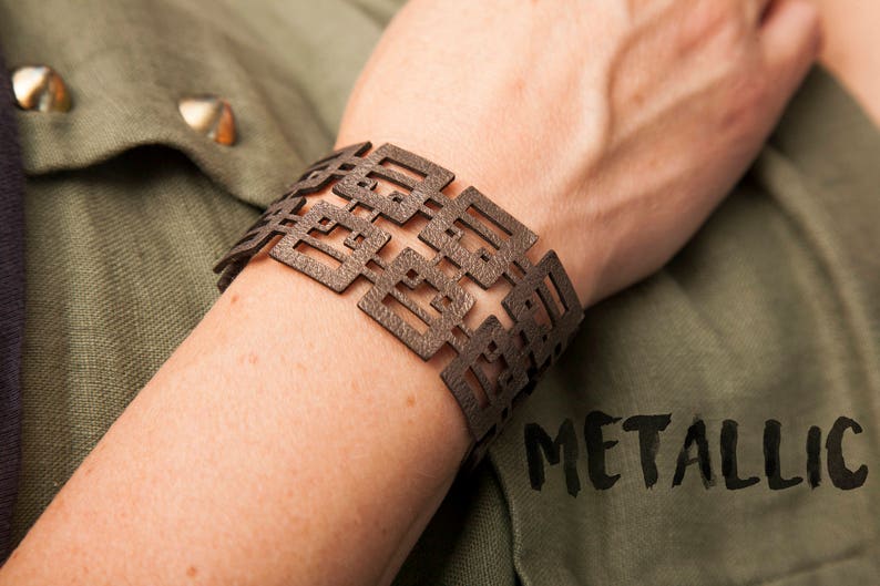 Geometric laser cut leather bracelet with locking clasp Etsy