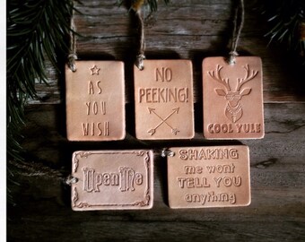 Leather Christmas Gift Tags, Holiday Gift Tags (Set of 5) - Cool Yule Collection