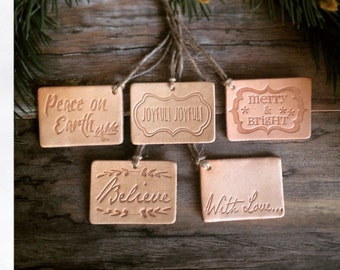 Leather Christmas Gift Tags, Holiday Gift Tags (Set of 5) - Joyful Collection