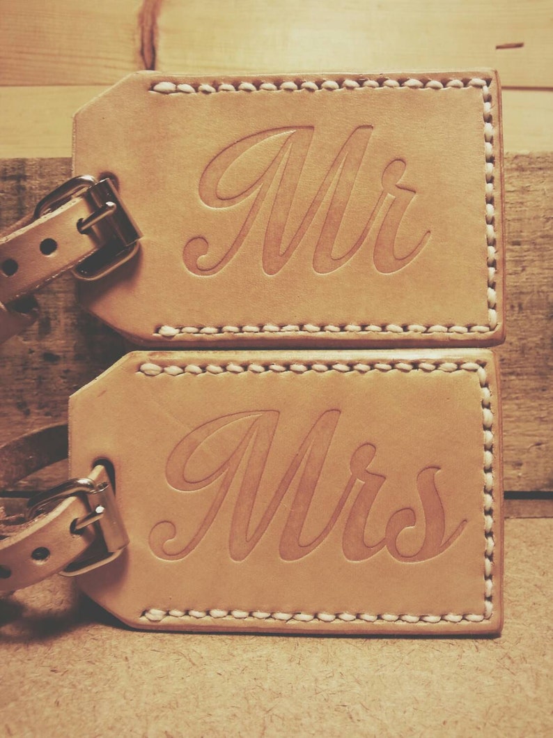 Leather Luggage Tag Mr and Mrs Premium Bag Tag for Wedding Etsy