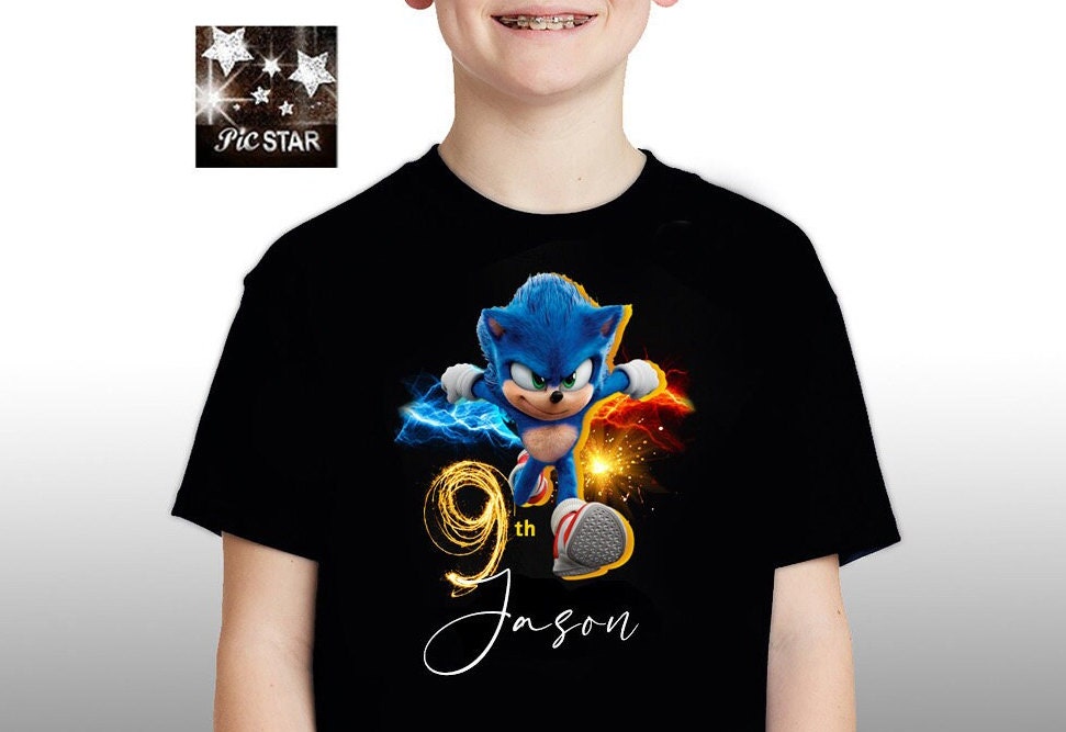 Custom Sonic Birthday Shirt Print Name And Age Png Design Classic T-Shirt -  TourBandTees