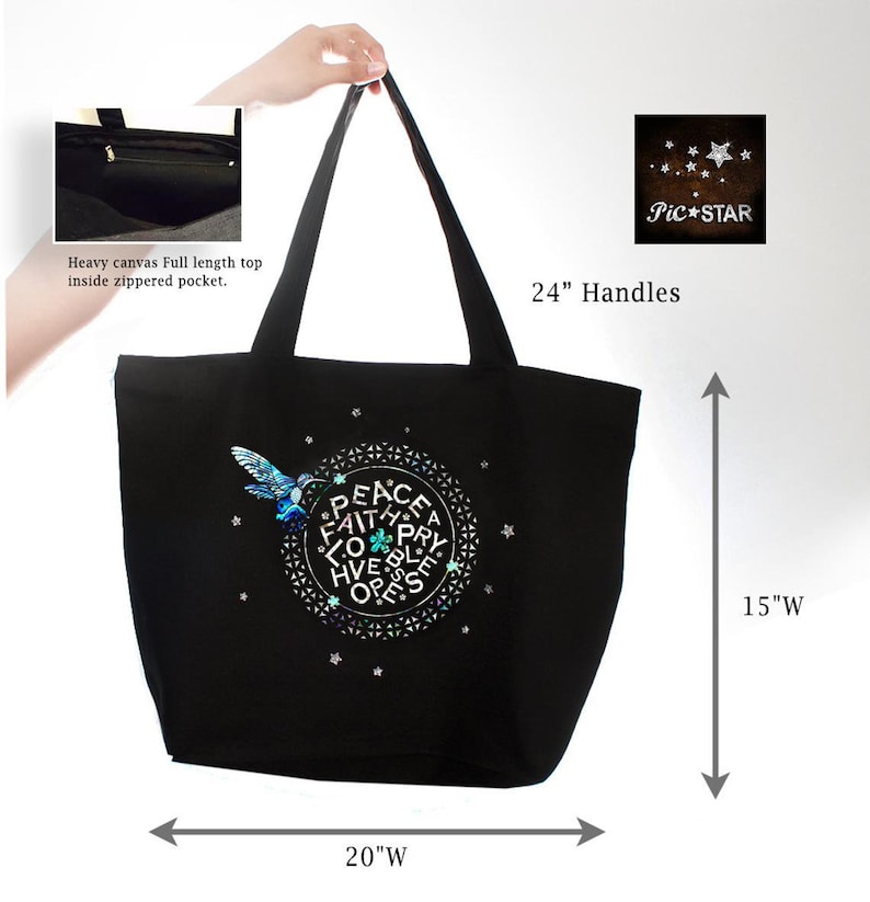 Extra-Large Heavy Canvas Tote Bags with Hook Extra Large Tote Bag Faith Tote Bag Hope Love Hummingbird