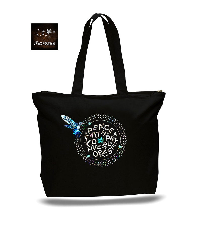 Extra-Large Heavy Canvas Tote Bags with Hook Extra Large Tote Bag Faith Tote Bag Hope Love Hummingbird