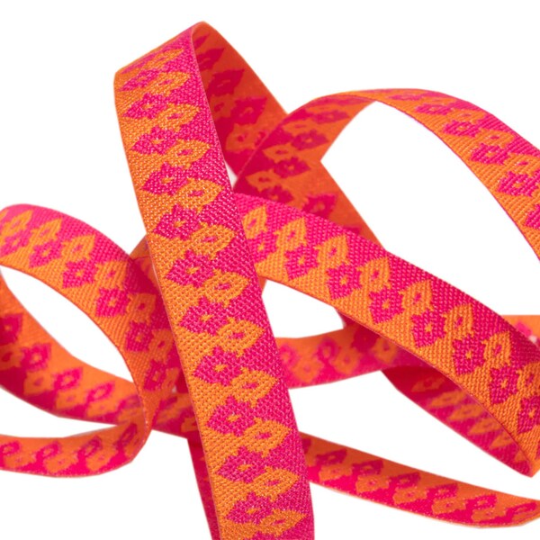 Renaissance Ribbons - Orange on Pink Wanderer from Tula Pink - 3/8 inch wide by 2 yards long