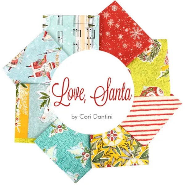 LOVE SANTA fabric bundle (8 fabrics + panel) from Cori Dantini - 100% Cotton, discount fabric, sale fabric, Toad Hollow Fabrics