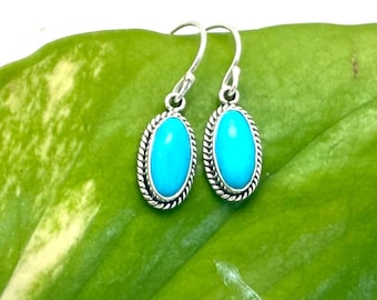 Turquoise Silver Earrings, 925 Sterling, Kinsman Turquoise / Long Oval Dangly 15mm