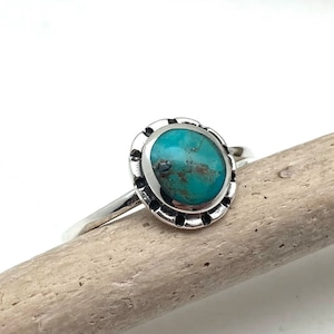 Southwest Turquoise  Ring 10mm / Organic Turquoise Ring / Small Turquoise/ 925 Sterling Silver / Sizes 5 to 10